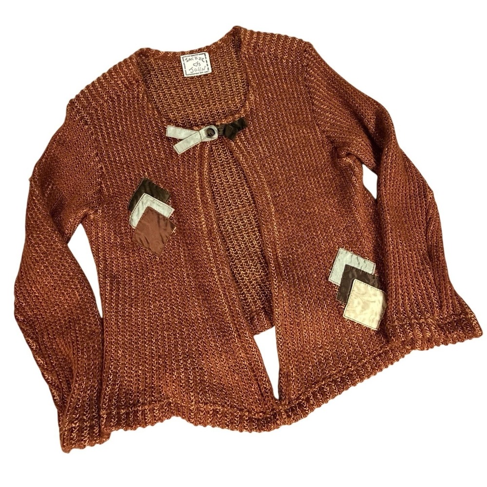 Jackie Loves John Knit‎ Cardigan Jacket Cinnamon Multi Color M L Patchwork